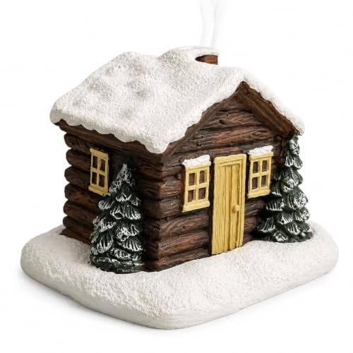Snow Cabin Incense Burner with Fire-Resistant Resin Cottage Holder - Snow Hut Variation