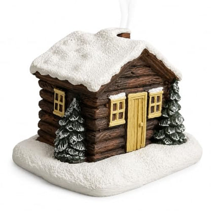 Snow Cabin Incense Burner with Fire-Resistant Resin Cottage Holder - Snow Hut Variation