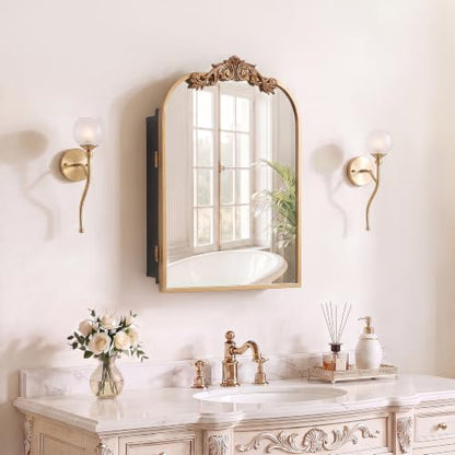 Vintage Gold Medicine Cabinet Mirror with Storage - 16x24 Inch Wall-Mounted