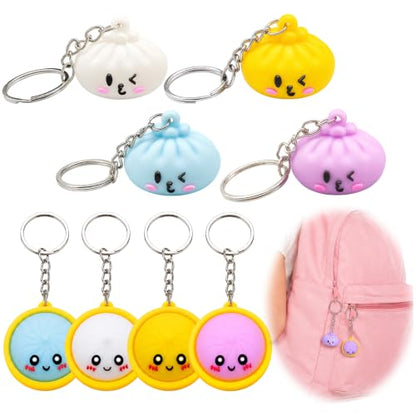 8Pcs Cute Dumpling Keychains with Steamer Ring for Backpack & Party Favors