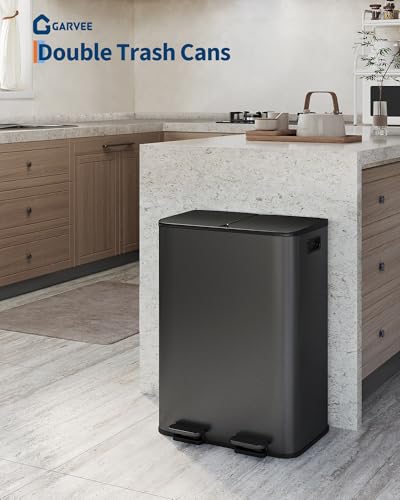 Matte Black Double Trash Can - 2 x 8 Gallon Kitchen Recycling Bin