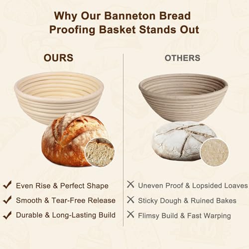 Sourdough Banneton Bread Proofing Basket 9 Inch - 1 Pack, Round Natural Rattan