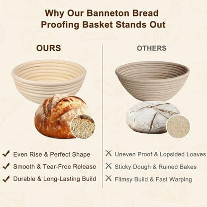 Sourdough Banneton Bread Proofing Basket 9 Inch - 1 Pack, Round Natural Rattan