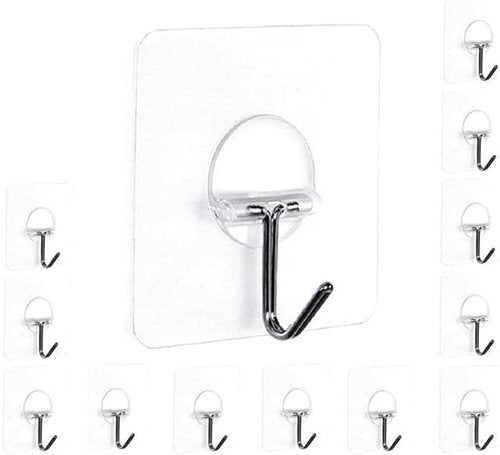 Easenest Heavy-Duty Adhesive Wall Hooks - 12 Pack Nail-Free Sticky Hangers for Bathroom & Kitchen