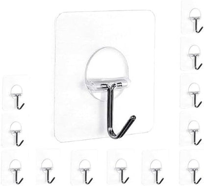 Easenest Heavy-Duty Adhesive Wall Hooks - 12 Pack Nail-Free Sticky Hangers for Bathroom & Kitchen