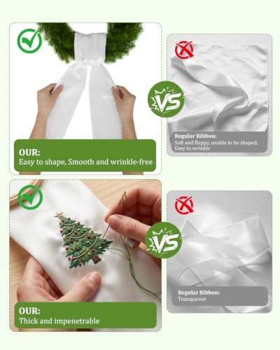 White Wreath Sash 4pcs - Embroidery Blank Satin Wreath Wrap for Front Door Decor
