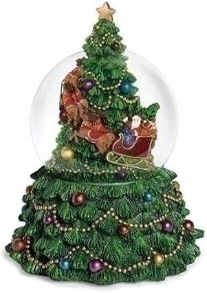 Roman | Musical Rotating Christmas Tree Snowglobe - Santa & Deer | 100mm, 7.5-Inch Tabletop Decor