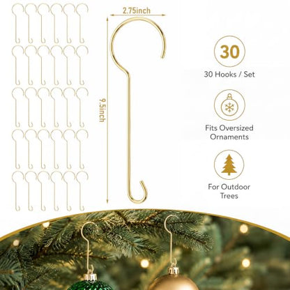 Heavy Duty Large Christmas Ornament Hooks - Gold, 30 Pcs 9.5 Inches
