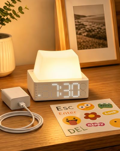 Grey Cute Keycap Alarm Clock with Night Light & White Noise - 3-in-1 Bedroom Timer