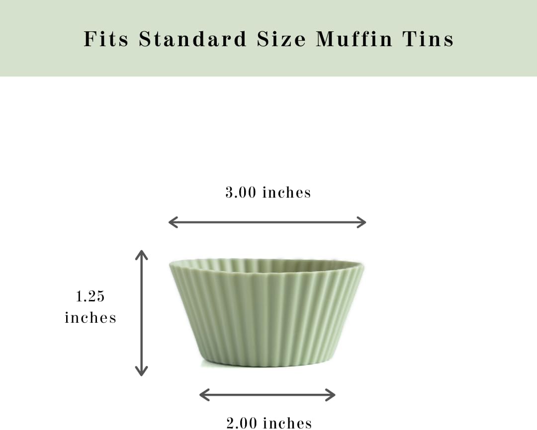 Skiennix Silicone Baking Cups - Reusable Muffin Liners, BPA Free, 12 Pack in White, Blue & Green