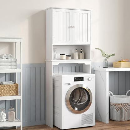 Over Toilet Storage Cabinet with Double Doors - Matte White Bathroom Shelves