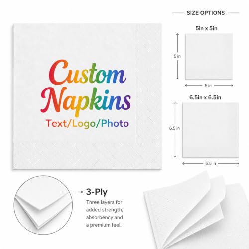 Personalized Cocktail Napkins - Custom Logo & Text Bulk Pack for Party Wedding