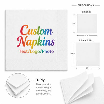 Personalized Cocktail Napkins - Custom Logo & Text Bulk Pack for Party Wedding