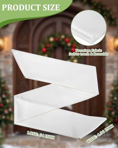 White Wreath Sash 4pcs - Embroidery Blank Satin Wreath Wrap for Front Door Decor