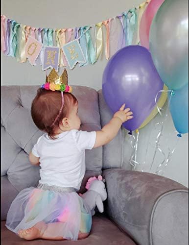 Rainbow High Chair Banner - Colorful 1st Birthday Photo Prop for Baby Girl Cake Smash | Macaron Colors