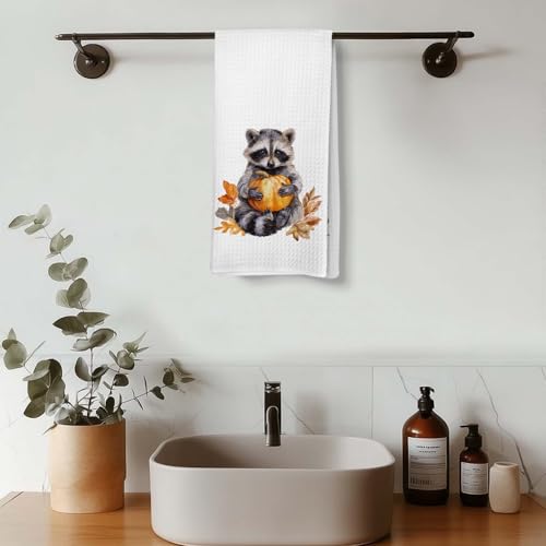 Raccoon Pumpkin Fall Kitchen Hand Towels - Autumn Halloween Decor, 16x24 Inch - Bundle of 1