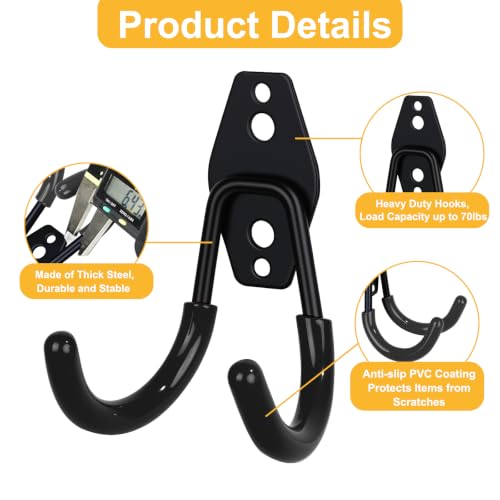 Eichzer Heavy Duty Skateboard Wall Mount Hooks 2 Pack - Black / 2