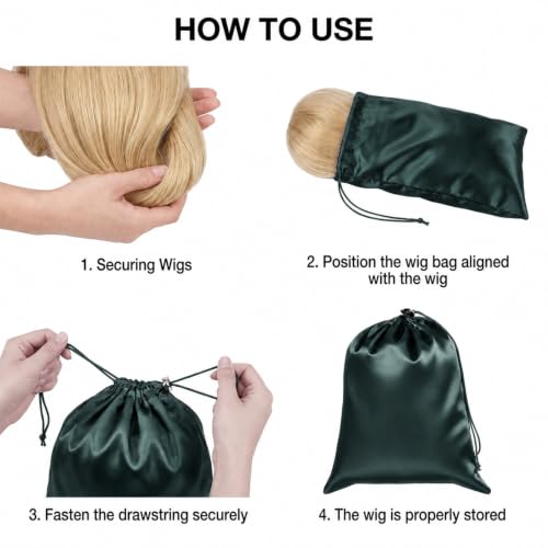 Dark Green Satin Toy Storage Bags 6 Pcs Drawstring Pouch Set in 3 Sizes