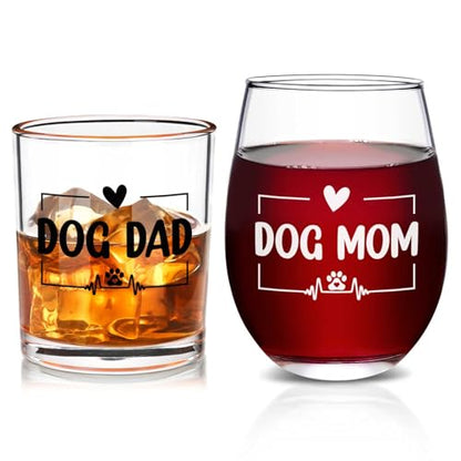 Dog Mom Wine Glass & Dog Dad Whiskey Glass Set - 17oz & 10oz Variation of THIS listing