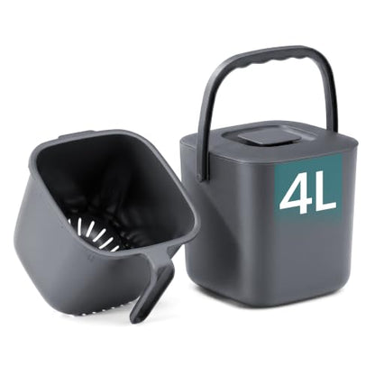 Dark Gray 1-Gallon Compost Bin with Strainer Basket for Kitchen Countertop