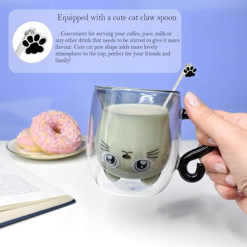 Black Cat Mug - Cute Double Walled Coffee Tea Cup with Handle - Halloween Gift for Cat Lovers (Black Variation)