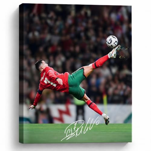 Ronaldo Signature Soccer Poster Canvas Wall Art for Boys Room - 8x10, Action Design