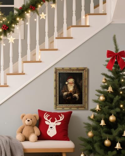 Vodefoad Vintage Santa Wall Art with Candle Frame - 16x12 Inches