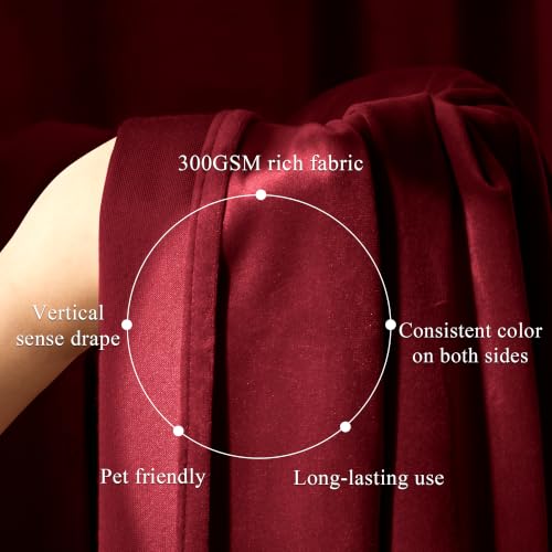 Red Velvet Curtains Set 4 Panels 52x108 Inches - Living Room Window Drapes