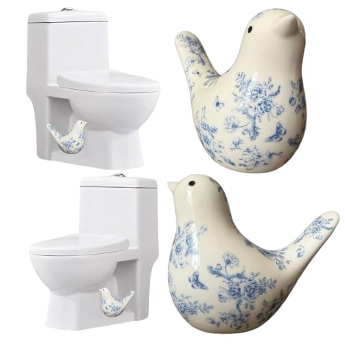 Cyan Bird Toilet Bolt Covers Set of 2 Ceramic Bathroom Decor