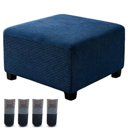 Navy Blue Small Square Ottoman Cover Stretch Slipcover Washable Furniture Protector