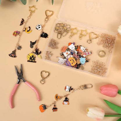 Halloween Keychain Making Kit DIY Craft Supplies with Charms & Tools