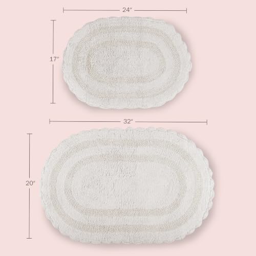 Ivory Reversible Bathroom Rug Set - 2-Piece Cotton Bath Mats, 32x20 & 24x17 Inches
