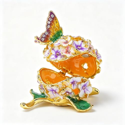 Vintage Enamel Flower Trinket Box with Butterfly Keepsake Jewelry Storage - Pink & Purple