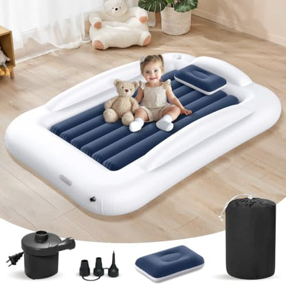 Inflatable Toddler Travel Bed 53 Inch Portable Air Mattress with Safety Rails
