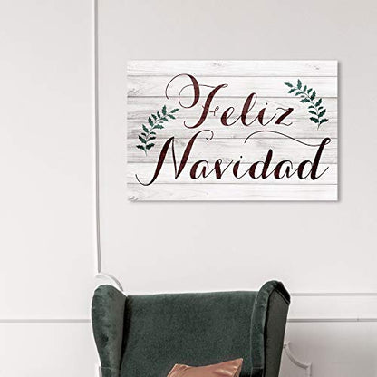 Holiday Wall Art Canvas Prints - Rustic Feliz Navidad 36 x 24 Inches - Brown & Green