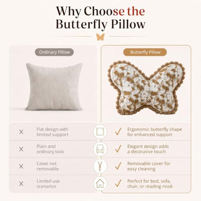 Brown Butterfly Pillow Chenille Lumbar Neck Support Cushion - Multi Posture Relief