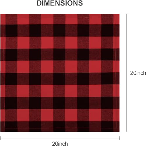 BETRIC Christmas Plaid Cloth Napkins Set of 12 - 20 x 20 Inch Red & Black