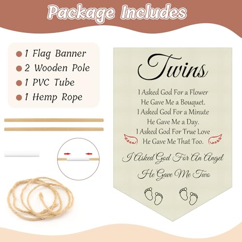Twin Baby Room Decor Hanging Banner - Nursery Wall Sign for Twins Girl Boy