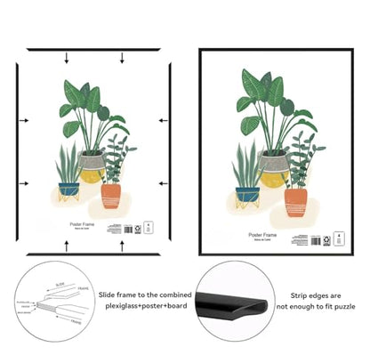 24x36 Black Wall Photo Frame – Flat Profile Picture Frame for Posters and Art Prints
