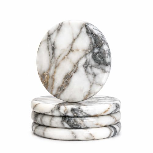Marble Coasters Set of 4 - Stone Drink Coasters for Desk & Table Protection