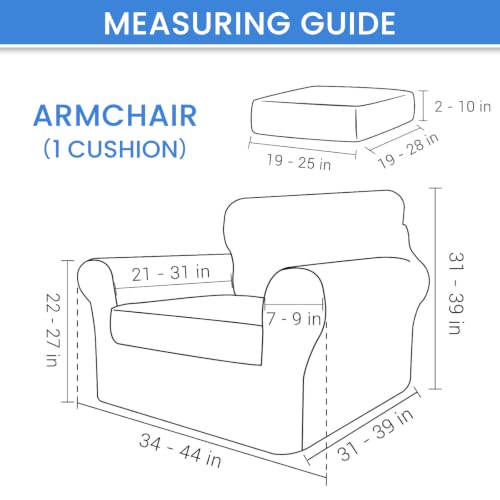 Beige 2-Piece Stretch Armchair Cover Set 31-46 Inches with Cushion