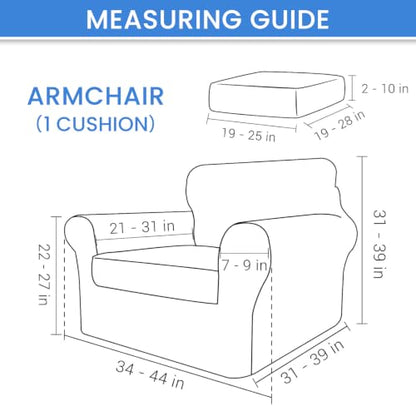 Beige 2-Piece Stretch Armchair Cover Set 31-46 Inches with Cushion
