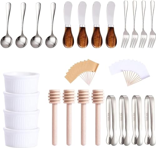 Silver Wooden Handle Charcuterie Accessories Set - Cheese Spreaders & Mini Serving Utensils