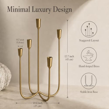 Gold 5 Arm Candelabra Candle Holder - Metal Taper Candle Stand