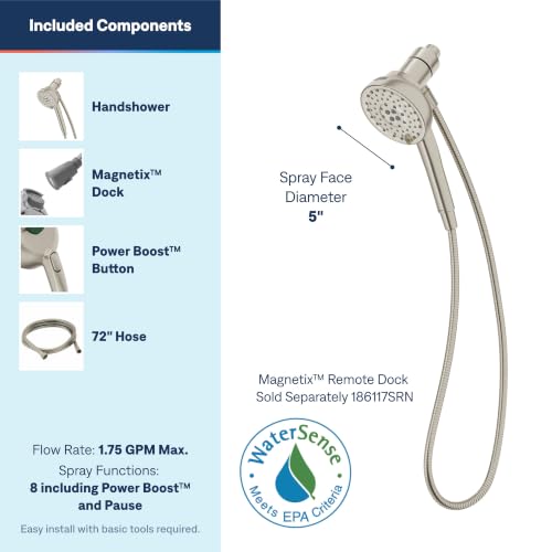 Moen Magnetix 8-Function Spot Resist Brushed Nickel Handheld Shower with Power Boost - Variation: PowerBoost