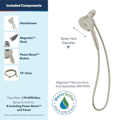 Moen Magnetix 8-Function Spot Resist Brushed Nickel Handheld Shower with Power Boost - Variation: PowerBoost