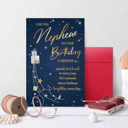 Birthday Card Gift for Nephew from Aunt or Uncle - Heartfelt Message, Red Envelope, 8.1 x 5.3 Inches - For Nephew