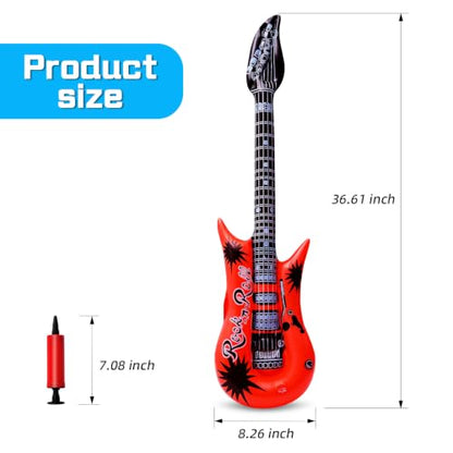 Inflatable Guitar Party Props Set - 9 Bright Color Blow Up Guitars with Pump