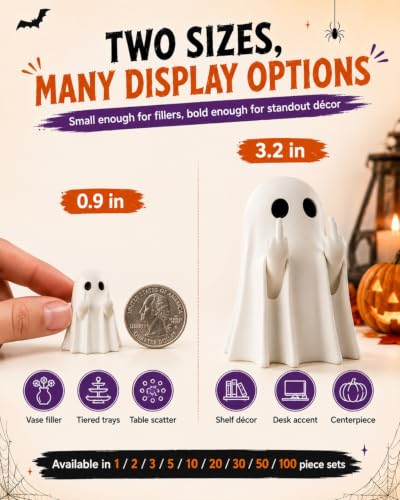 50 Pcs Mini Ghost Flipping Finger Figurines Halloween Decorations 0.9in Set