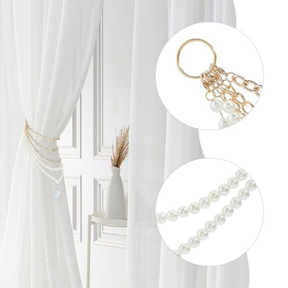Pearl Chain Curtain Tiebacks - Gold Beaded Drapery Holdbacks with Metal Clasp - 10 Pack, 5 Styles - Pearl Variation of THIS listing